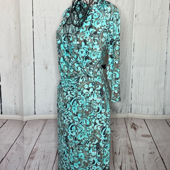 Teal Wrap Dress - Picture 3 of 8